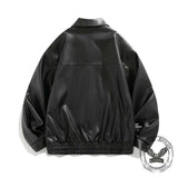 Solid Color Casual Button PU Leather Biker Jacket