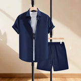 Solid Color Casual Vacation Shirt and Shorts Set