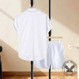 Solid Color Casual Vacation Shirt and Shorts Set