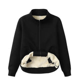 Solid Color Multicolor Fleece Sherpa Stand Collar Zip Cardigan