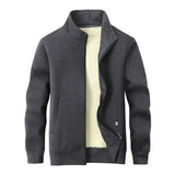 Solid Color Multicolor Fleece Sherpa Stand Collar Zip Cardigan