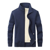 Solid Color Multicolor Fleece Sherpa Stand Collar Zip Cardigan