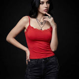 Solid Color Form-Fitting Lace Trim Camisole Top | Gthic.com