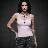 Solid Color Form-Fitting Lace Trim Camisole Top | Gthic.com