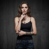 Solid Color Form-Fitting Lace Trim Camisole Top | Gthic.com