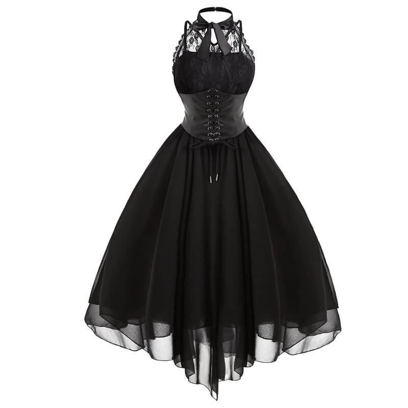 Women's Sleeveless Gothic Dress with Corset Halter Lace Swing Cocktail Dress Tulle Dress Formal Casual Halloween Punk Hippie Dresses Women's Sleeveless Gothic Dress with Corset Halter Lace Swing Cocktail Dress Tulle Dress Formal Casual Halloween Punk Hippie Dresses