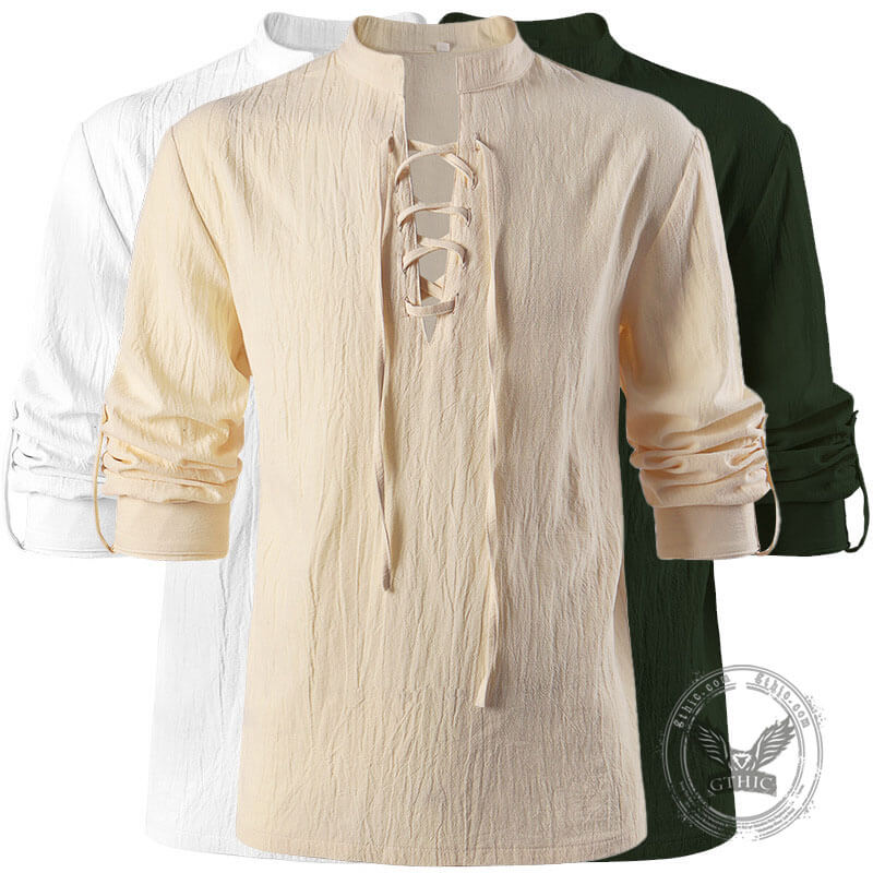 Lace-Up V-Neck Medieval Viking Long Sleeve Shirt – Valhalla Vikings
