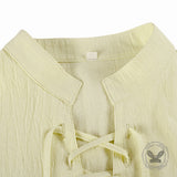 Solid Color Stand Collar Lace Up Long Sleeve Shirt