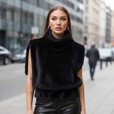 Solid Color Turtleneck Plush Vest Sleeveless Top | Gthic.com