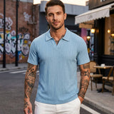 Solid Color Vertical Striped Retro Classy Polo Shirt | Gthic.com
