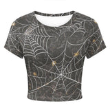 Spider Web Print Tight Navel-Exposed Crop T-Shirt 03 | Gthic.com