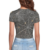 Spider Web Print Tight Navel-Exposed Crop T-Shirt