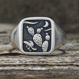 Square Cactus Cowboy Skull Sterling Silver Western Ring | Gthic.com