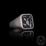 Square Cactus Cowboy Skull Sterling Silver Western Ring 03 | Gthic.com