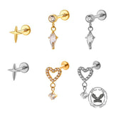 Star Dagger Zircon Inlaid Titanium Alloy Ear Piercing 01 | Gthic.com
