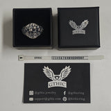 Anello teschio in argento sterling con simbolo mandaloriano