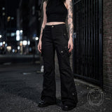 Street-Style Punk Leather Patchwork Flared Pants | Gthic.com