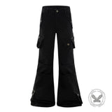 Street-Style Punk Leather Patchwork Flared Pants | Gthic.com