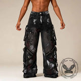 Street Multi-Pocket Deconstructed Graffiti Loose Jeans 02 | Gthic.com