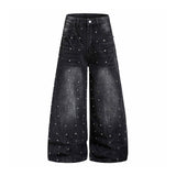 Street Punk Studded Design Wide Leg Baggy Jeans