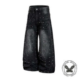 Street Punk Studded Design Wide Leg Baggy Jeans