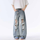 Street Retro American Ripped Loose Scimitar Jeans