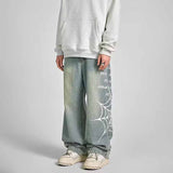 Street Style Spider Web Print Wide-Leg Baggy Jeans | Gthic.com