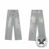 Street Style Spider Web Print Wide-Leg Baggy Jeans | Gthic.com