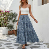 Stylish Floral Three-Tiered Patchwork A-Line Maxi Skirt | Gthic.com