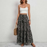Stylish Floral Three-Tiered Patchwork A-Line Maxi Skirt | Gthic.com
