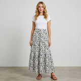 Stylish Floral Three-Tiered Patchwork A-Line Maxi Skirt | Gthic.com
