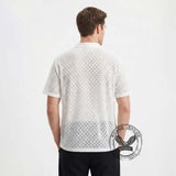 Stylish Jacquard Semi-Sheer Short-Sleeve Lapel Shirt | Gthic.com