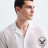 Stylish Jacquard Semi-Sheer Short-Sleeve Lapel Shirt