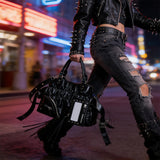 Stylish Riveted Large Capacity Shoulder PU Leather Handbag | Gthic.com