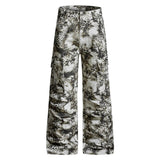 Stylish White Leopard Print Wide-Leg Baggy Jeans