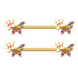 Sun Flower Design Butterfly Alloy Nipple Ring | Gthic.com