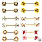Sun Flower Design Butterfly Alloy Nipple Ring | Gthic.com