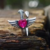 The Sword Of Angles Heart Gem Sterling Silver Ring | Gthic.com