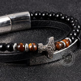 Thor's Hammer Agate Tiger Eye Stainless Steel Bracelet