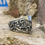 Anello teschio in argento sterling con simbolo mandaloriano