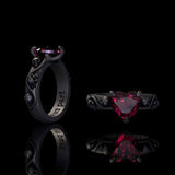 Till Death Do Us Part Heart Gem Sterling Silver Skull Ring | Gthic.com