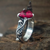 Till Death Do Us Part Heart Gem Sterling Silver Skull Ring | Gthic.com
