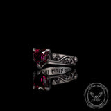 Till Death Do Us Part Heart Gem Sterling Silver Skull Ring | Gthic.com