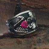 Till Death Do Us Part Skull Gem Sterling Silver Couple Ring