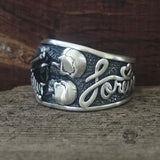 Till Death Do Us Part Skull Gem Sterling Silver Couple Ring