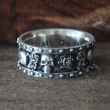 Till Death Do Us Part Skull Rose Sterling Silver Ring