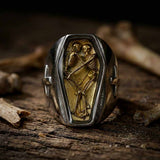 Till Death Skull Coffin Cross Stainless Steel Ring | Gthic.com