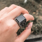 Tree Of Life Onyx Stainless Steel Viking Ring | Gthic.com