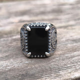 Tree Of Life Onyx Stainless Steel Viking Ring | Gthic.com