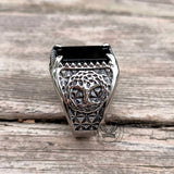 Tree Of Life Onyx Stainless Steel Viking Ring | Gthic.com